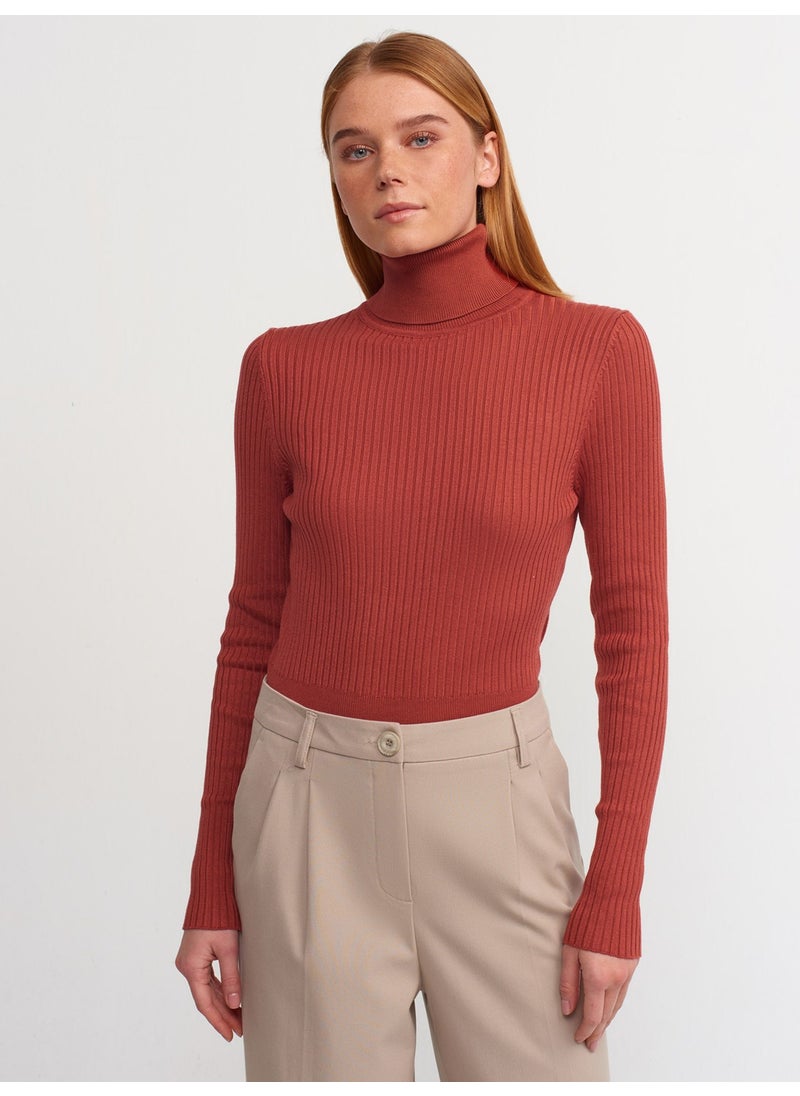Dilvin - 1297 Turtleneck Ribbed Basic Sweater-Terra - Image 1