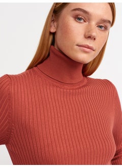 Dilvin 1297 Turtleneck Ribbed Basic Sweater-Terra  - Image 4