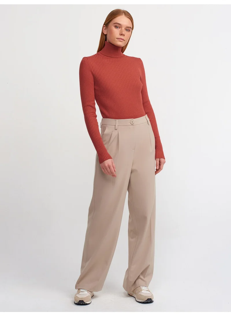 Dilvin 1297 Turtleneck Ribbed Basic Sweater-Terra
