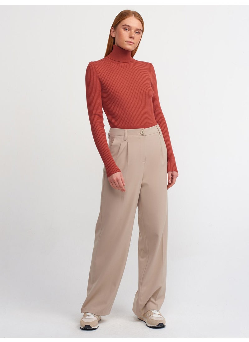 Dilvin - 1297 Turtleneck Ribbed Basic Sweater-Terra - Image 1