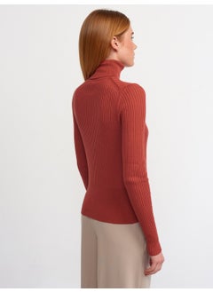 Dilvin 1297 Turtleneck Ribbed Basic Sweater-Terra  - Image 2