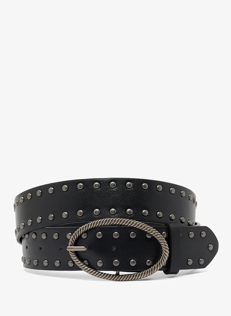 Seventy Five Belt With Round Clasp And Studding Detail
