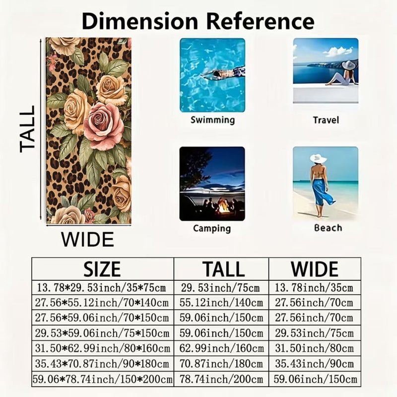 70x140cm Leopard Print Floral Roses Beach Towel Soft Portable Easy To Clean Machine Washable Unisex - Image 4