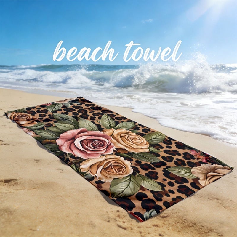 70x140cm Leopard Print Floral Roses Beach Towel Soft Portable Easy To Clean Machine Washable Unisex - Image 3