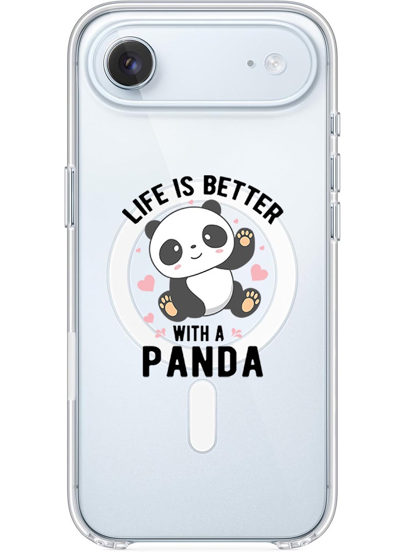 Theodor Magnetic Case for Apple iPhone 17 Air Compatible with MagSafe Wireless Charging, Shockproof Phone Bumper Cover - Life is better with panda black - Image 1