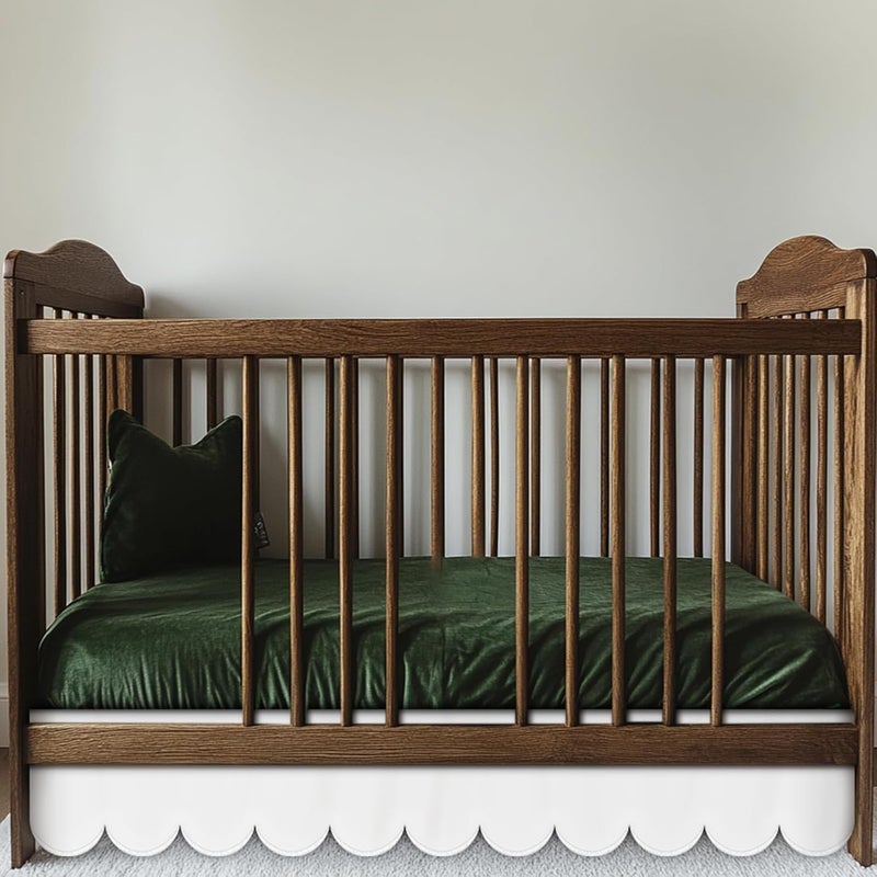 Hahafelt تنورة سرير هاهافيلت البيضاء ذات الحواف المموجة 28"x 52" مع انخفاض 14" - Image 1