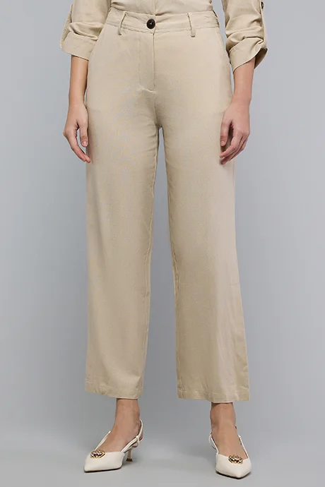 R&B Solid Wide Leg Trousers with Button Closure