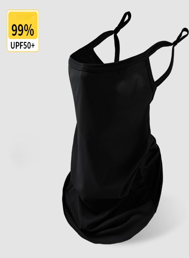 ارواق قناع وجه صيفي من الحرير الجليدي للحماية من الشمس للرجال والنساء - لركوب الدراجات في الهواء الطلق، حماية من الأشعة فوق البنفسجية، قابل للتهوية، معلق على الأذن، غطاء للرقبة، قناع مضاد للشمس (أسود) - Image 1