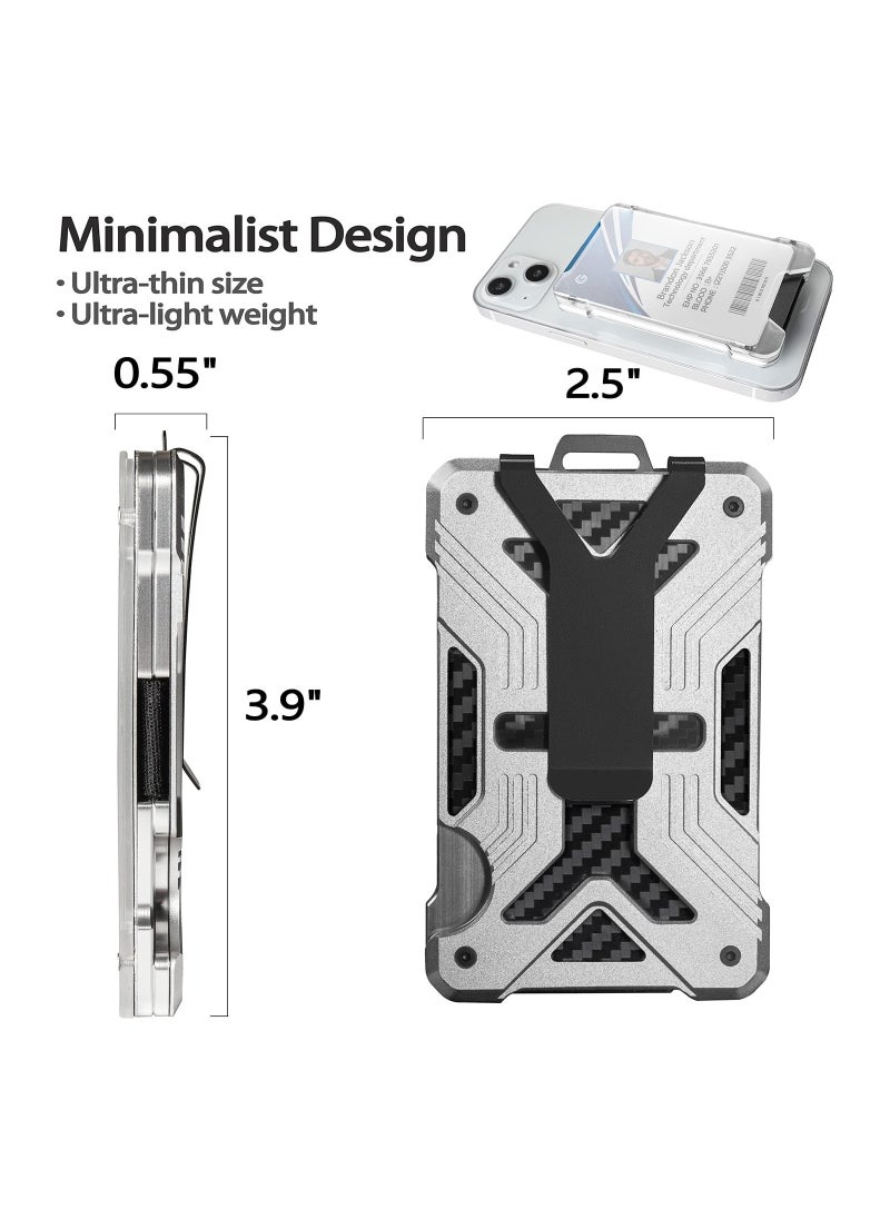 SYOSI - Minimalist Wallet for Men, Slim Wallet with Clear ID Card Holder, Carbon Fiber Wallet, Aluminum Wallet with Metal Money Clip for Men, RFID Blocking Ultra-Thin Tactical Wallet Mens Gift Silver(1 Pack) - Image 1
