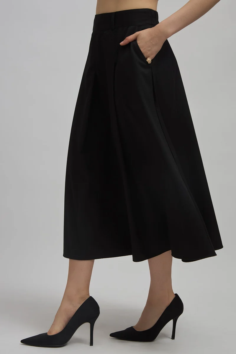 Virgio Viscose Stretch Workwear Box Pleated Midi Skirts for Women