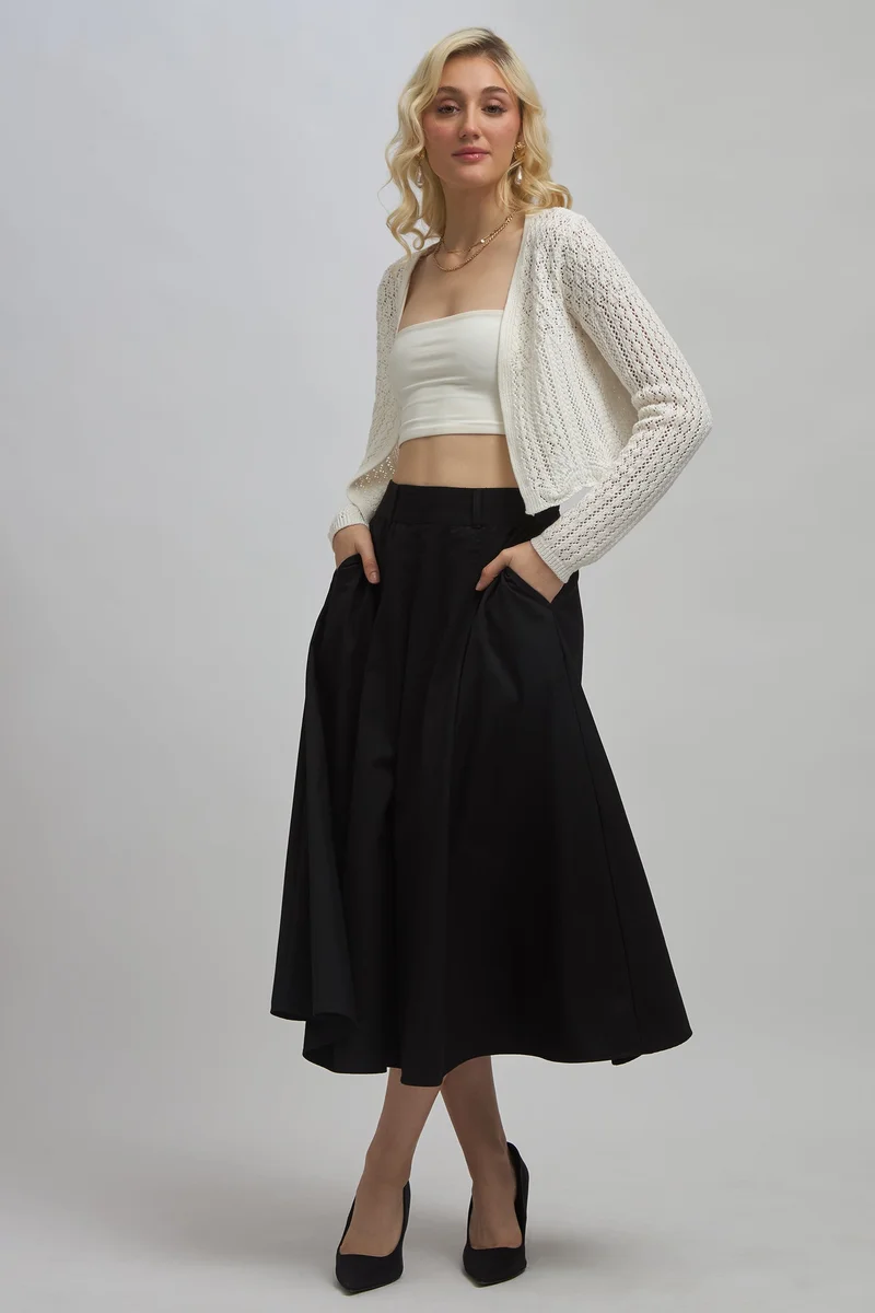 فيرجيو Viscose Stretch Workwear Box Pleated Midi Skirts for Women