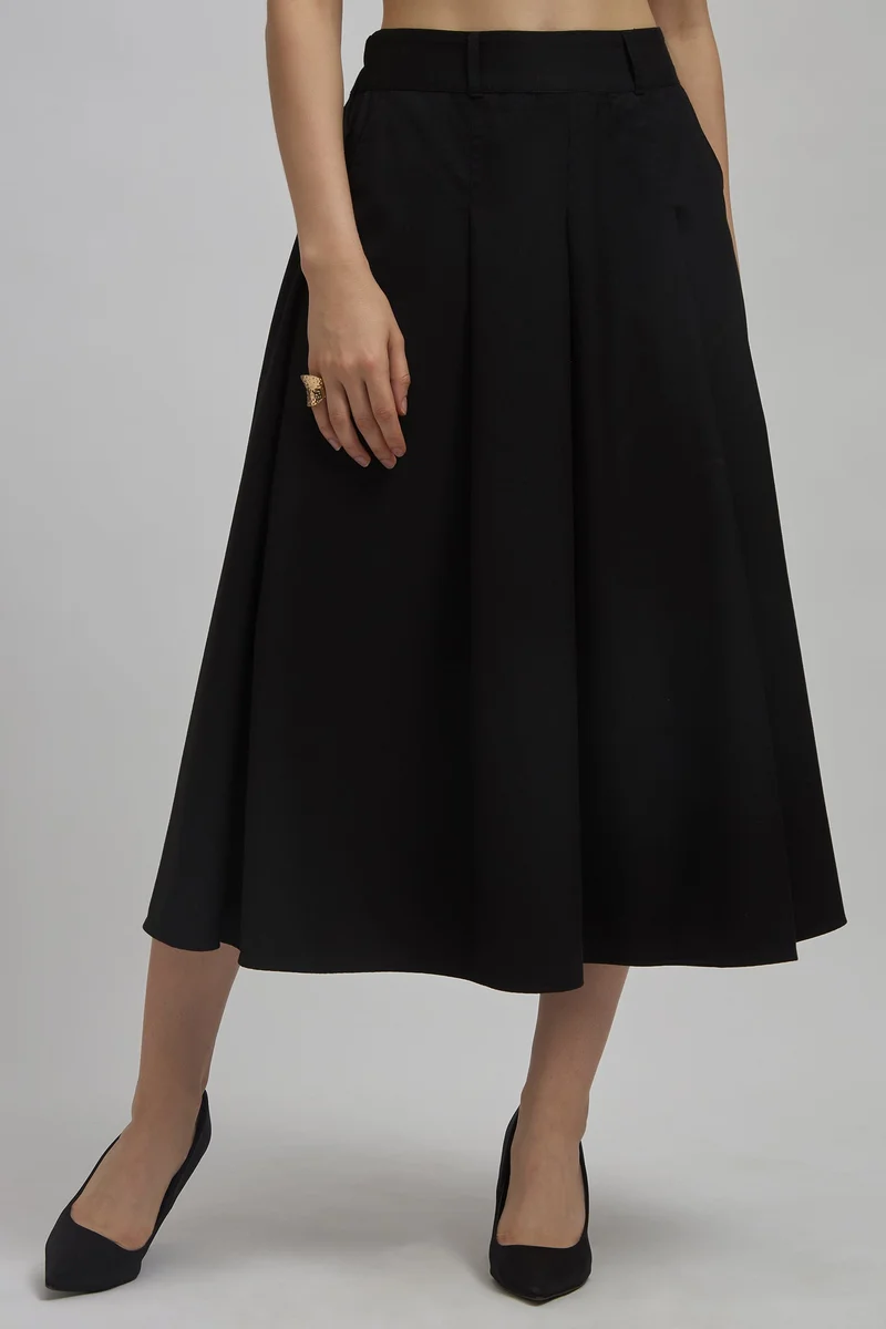 Virgio Viscose Stretch Workwear Box Pleated Midi Skirts for Women