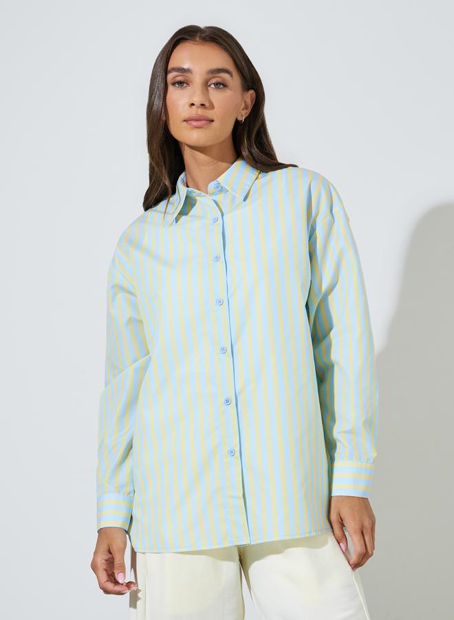 Styli Multi-Color Striped Long Sleeves Longline Oversized Shirt - Image 2