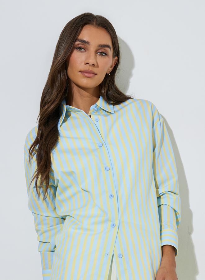 Styli Multi-Color Striped Long Sleeves Longline Oversized Shirt - Image 1
