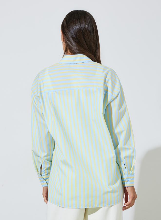 Styli Multi-Color Striped Long Sleeves Longline Oversized Shirt - Image 4