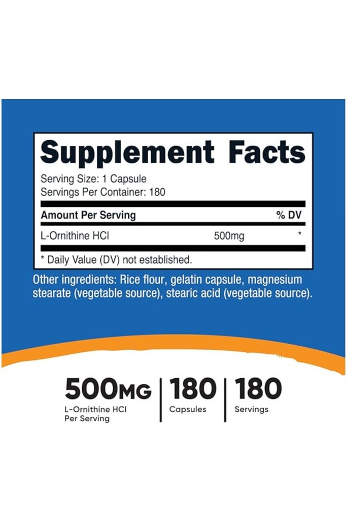 Nutricost L-أورنثين 500 ملغ، 180 كبسولة - خالي من الكائنات المعدلة وراثيًا وخالي من الغلوتين - Image 2