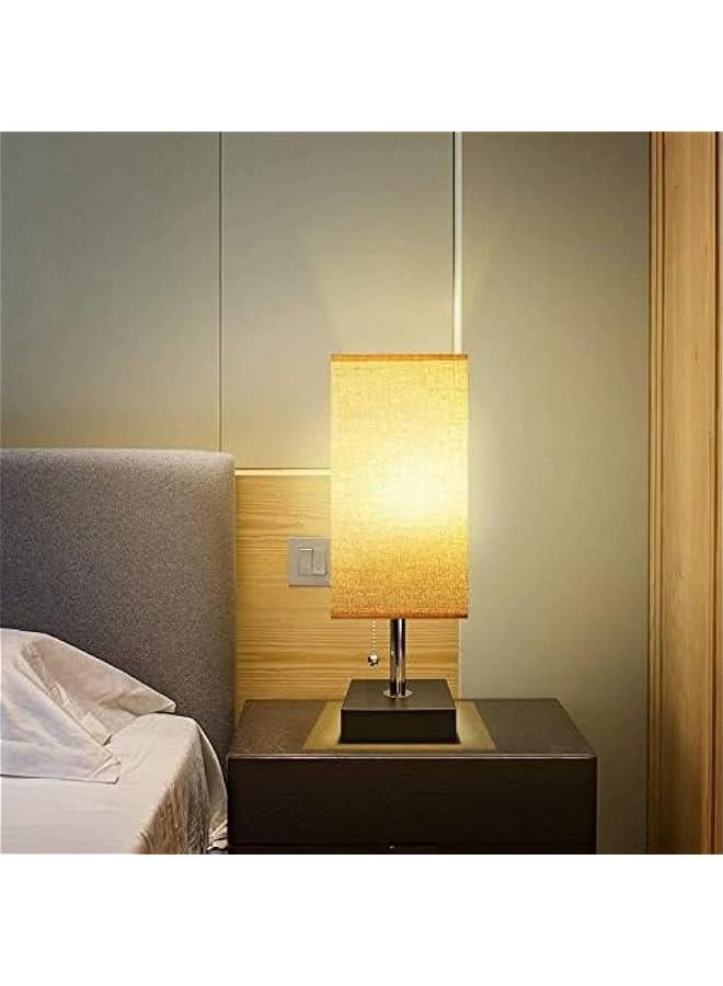 HOOKOR Table Lamp for Bedroom, Warm White Bedside Lamps with AC Outlets, Square Pull Chain Nightstand Lamp for Living Room, Office Desk, LED Bulb not Included (Cream White) - Image 5