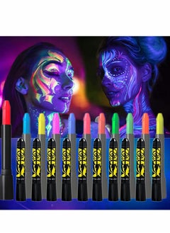 KASTWAVE Face Paint Crayons Glow, 12 Colors Glow in The Black Face & Body Paint Crayons, Neon Blacklight Glow Body Makeup Fluorescent Face Paints for Kids Adult, Neon Face Paint Crayons for   Carnival  - Image 1