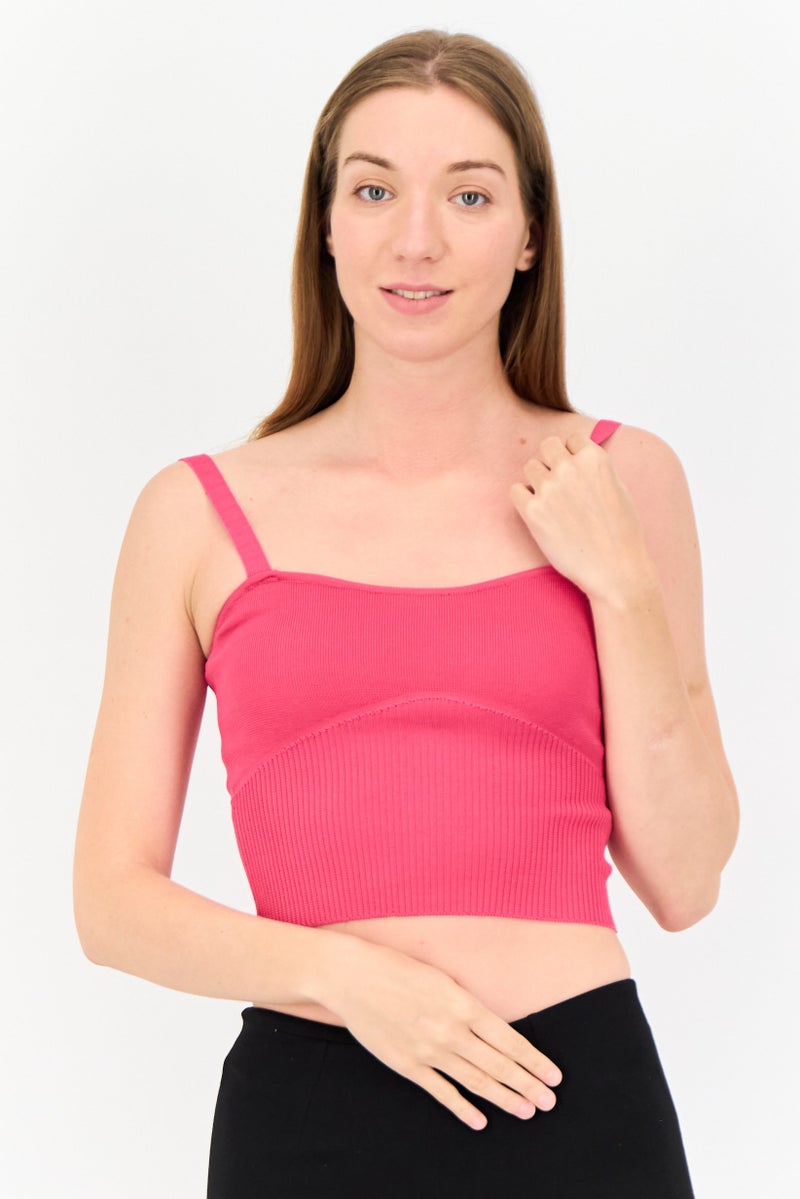 ONLY بلوزة نسائية بدون أكمام ذات رقبة مربعة، فوشيا - Image 1