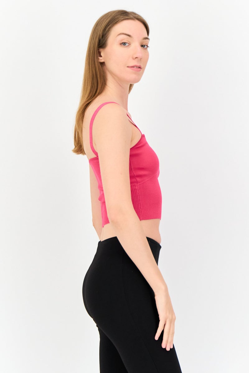 ONLY بلوزة نسائية بدون أكمام ذات رقبة مربعة، فوشيا - Image 2