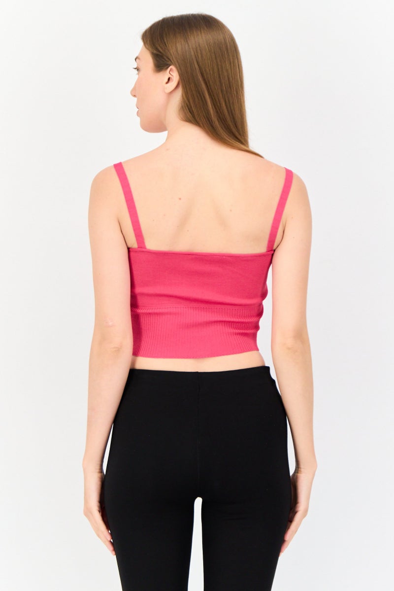 ONLY بلوزة نسائية بدون أكمام ذات رقبة مربعة، فوشيا - Image 3