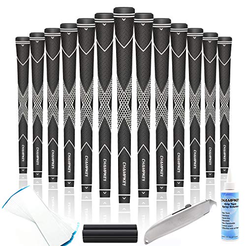 CHAMPKEY Premium Rubber Golf Grips 13 Pack | High Traction and Feedback Rubber Golf Club Grips | Choose Between 13 Grips with 15 Tapse and 13 Grips with All Kits - Image 1