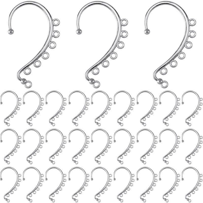 OIIKI 30PCS DIY Ear Cuffs Non Piercing Wraps Clip on Cuff 7 Holes for Jewelry Making Decorative Accessories for Women  Silver