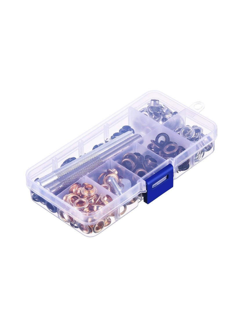 1/4 Inch Grommet Kit 200 Sets Grommets Eyelets with 3 Pieces Install Tool Storage Box for Clothes, Jackets, Jeans Wears, Bracelets, Bags, Belts Repair Decoration (4 Colors) - Image 3