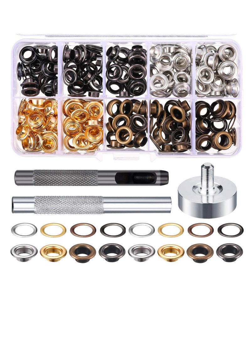 1/4 Inch Grommet Kit 200 Sets Grommets Eyelets with 3 Pieces Install Tool Storage Box for Clothes, Jackets, Jeans Wears, Bracelets, Bags, Belts Repair Decoration (4 Colors) - Image 1