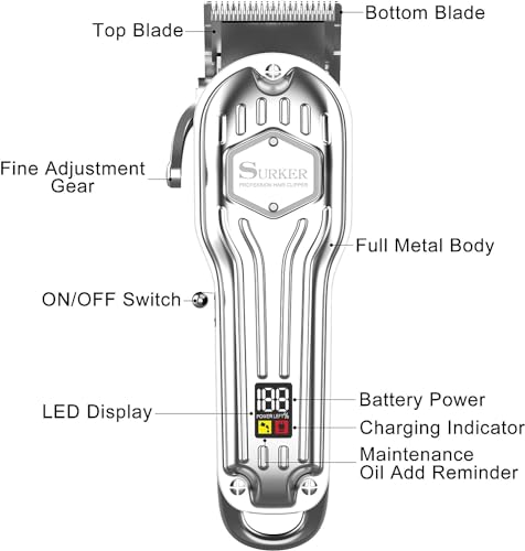 SURKER Mens Hair Clippers Cord Cordless Hair Trimmer Professional Haircut Kit for Men Rechargeable LED Display - Image 5