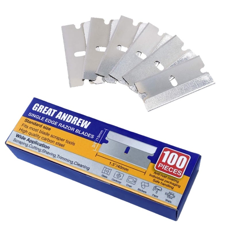 Greatandrew Great Andrew Single Edge Razor Blades, 100 Pack Straight Edge Razor Blade, Safety Blade Refills, Blade Scraper for Box Cutting, Crafts, DIY, Heavy Duty & Industrial Use - Image 1