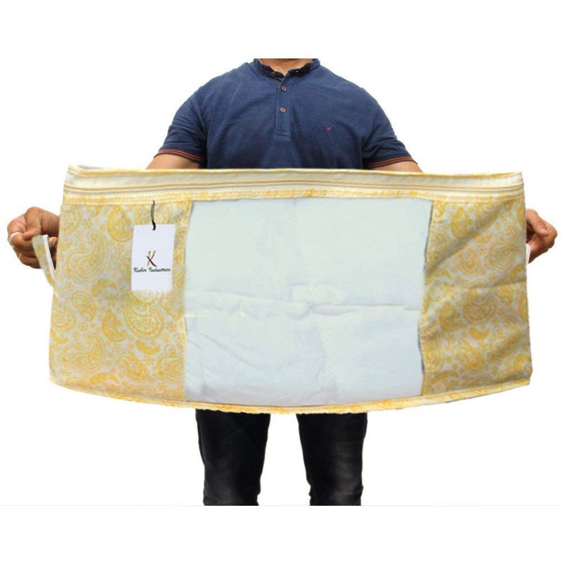 Kuber Industries Rectangular Leaf Design Non Woven Underbed Storage Bag Blanket Cover with Transparent Window Extra Large Gold CTKTC344972 Piece - Image 5