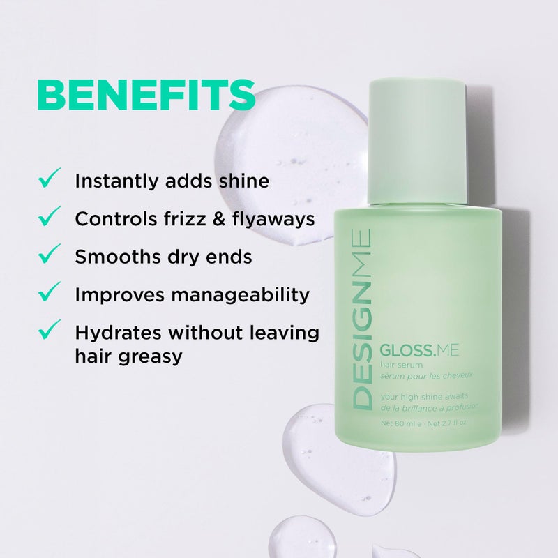 Design.ME GLOSS.ME Hair Serum by DESIGNME | Anti Frizz Hair Serum for Women | Argan Hair Serum Adds Shine, Smoothness, & Hydration | Paraben & Sulfate Free Straight, Wavy, Coily, or Curly Hair Serum, (2.5 Oz) - Image 2