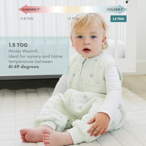 Tealbee Dreamsuit Toddler Sleep Sack with Feet – Walker Sleep Bag with Legs, Rayon made from Bamboo, Winter 1.5 TOG, 2-Way Zipper, 2T-3T - Seashell - Image 4