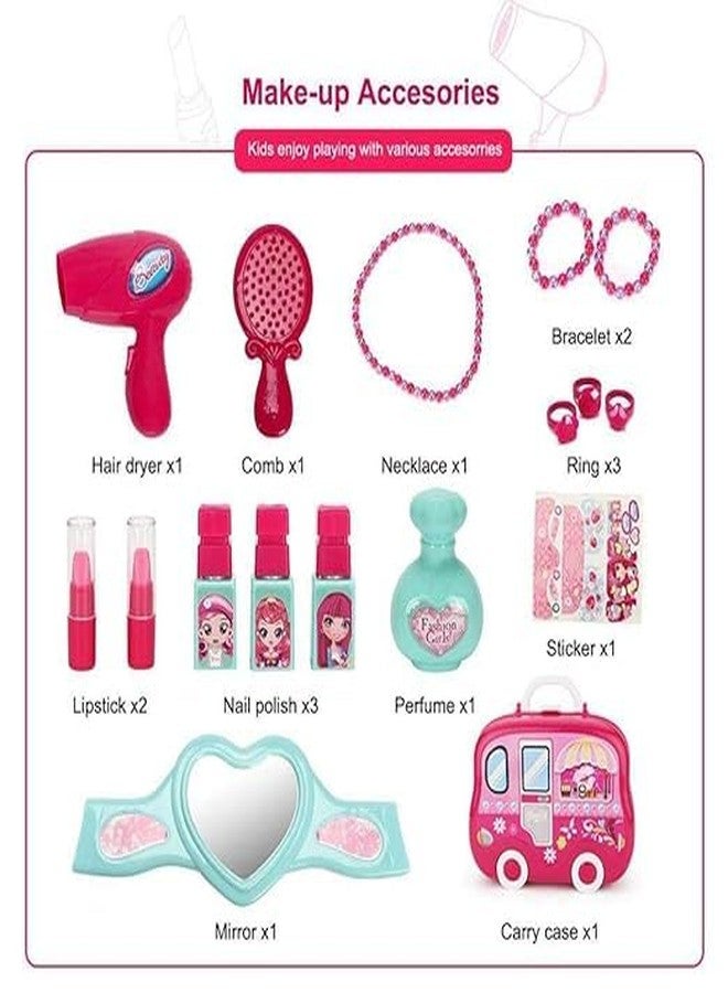 21 Pcs Make up Kit Beauty Set Toy for Girl | Pretend Play Cosmetic Suitcase Makeup Set Accessories Toys for Children Princess Girls | 3+ Year Christmas & Birthday Gift| Multicolour Plastic - Image 4