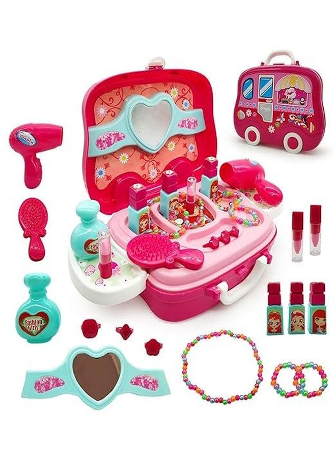 21 Pcs Make up Kit Beauty Set Toy for Girl | Pretend Play Cosmetic Suitcase Makeup Set Accessories Toys for Children Princess Girls | 3+ Year Christmas & Birthday Gift| Multicolour Plastic - Image 1