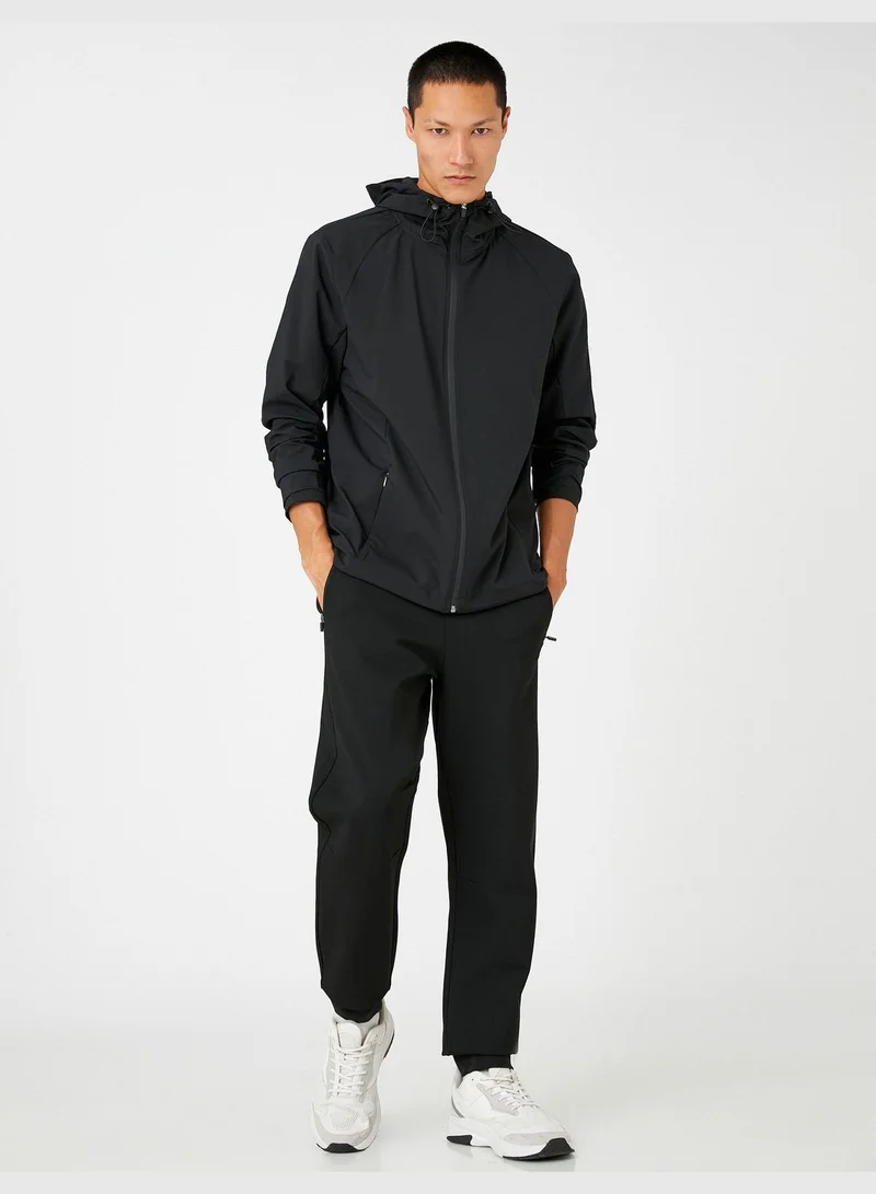 KOTON Basic Oversized Sport Jacket Hooded Zippered Detailed