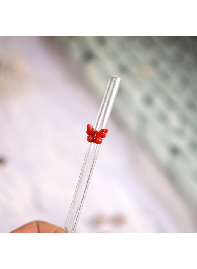 Custom Colorful Butterfly Glass Straw Eco-friendly Heat Resistant Reusable Milk Drink Transparent Elbow-Color:Domestic Red-Specifications:0.8*20CM - Image 1