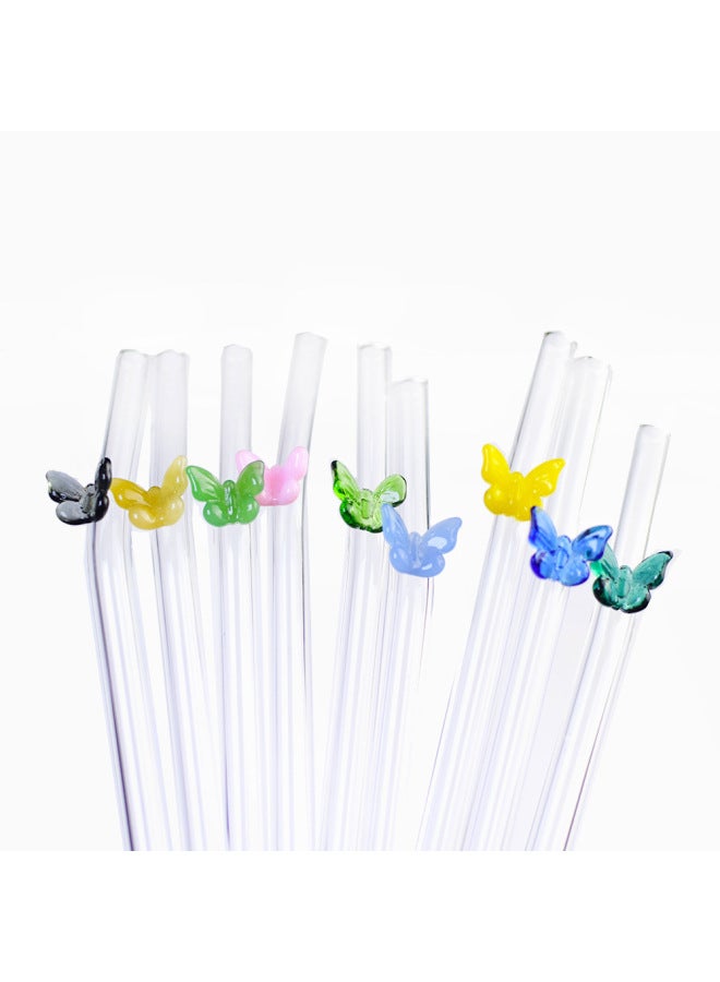 Custom Colorful Butterfly Glass Straw Eco-friendly Heat Resistant Reusable Milk Drink Transparent Elbow-Color:Domestic Red-Specifications:0.8*20CM - Image 2