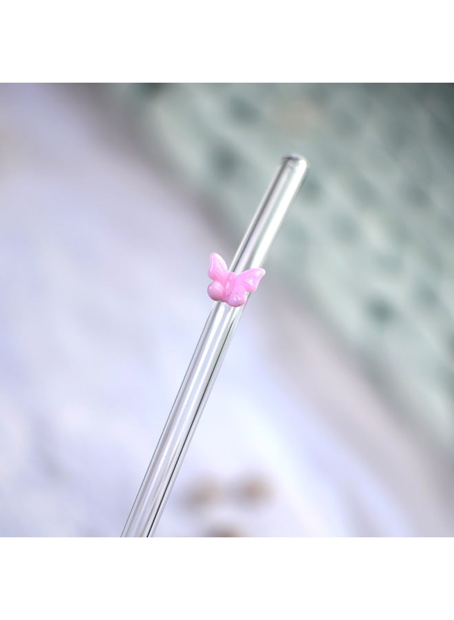 Custom Colorful Butterfly Glass Straw Eco-friendly Heat Resistant Reusable Milk Drink Transparent Elbow-Color:Domestic Red-Specifications:0.8*20CM - Image 5