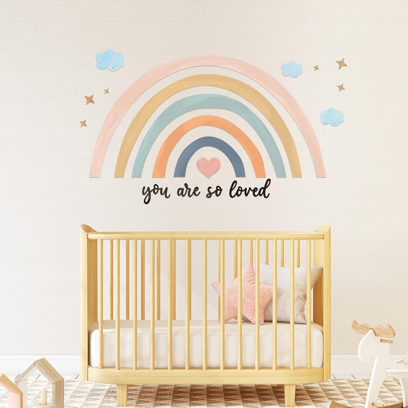 Containlol Rainbows Wall Decal, Rainbow Stickers Large Rainbow Wall Decor Peel and Stick Wallpaper for Girl Bedroom Baby Shower Nursery Kid Playroom Decor You are So Loved 30 x 14 inch (Pink Blue) - Image 1