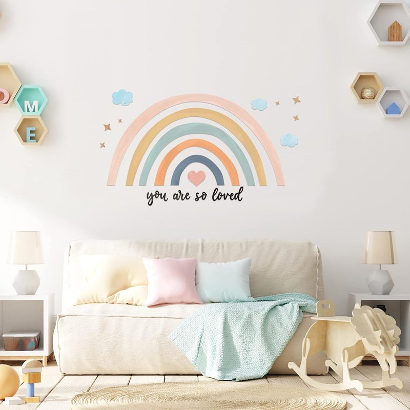 Containlol Rainbows Wall Decal, Rainbow Stickers Large Rainbow Wall Decor Peel and Stick Wallpaper for Girl Bedroom Baby Shower Nursery Kid Playroom Decor You are So Loved 30 x 14 inch (Pink Blue) - Image 3