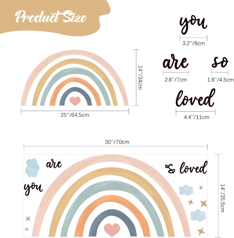 Containlol Rainbows Wall Decal, Rainbow Stickers Large Rainbow Wall Decor Peel and Stick Wallpaper for Girl Bedroom Baby Shower Nursery Kid Playroom Decor You are So Loved 30 x 14 inch (Pink Blue) - Image 2