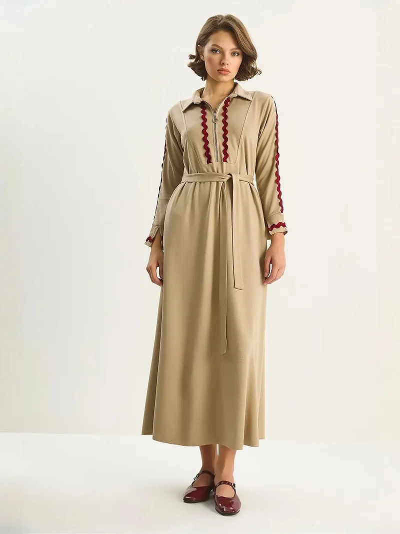 Bianco Lucci LUCCI Buttoned A-Form Fit Midi Dress with Binding Detail