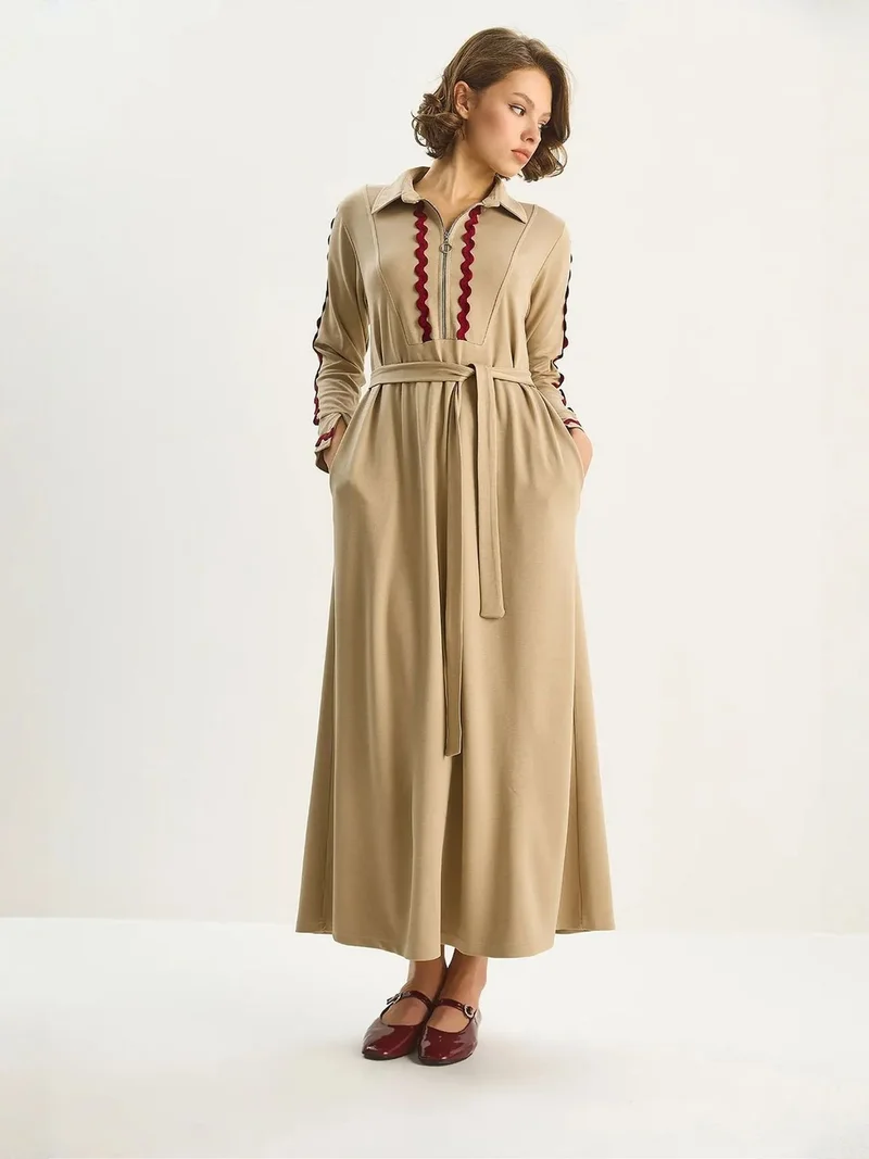 Bianco Lucci LUCCI Buttoned A-Form Fit Midi Dress with Binding Detail