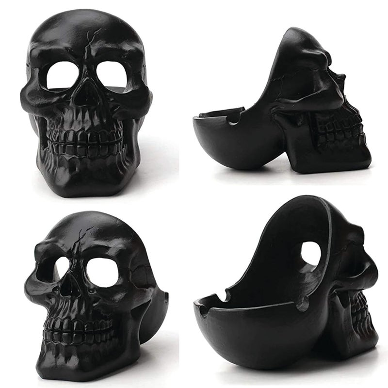Dequera Resin Human Skull Ashtray Home Ornaments for Scary Halloween Decorations Decorative Skulls Skeletons Figurines for Bar Accessories Smoking Room Decor for Smokers Black - Image 1