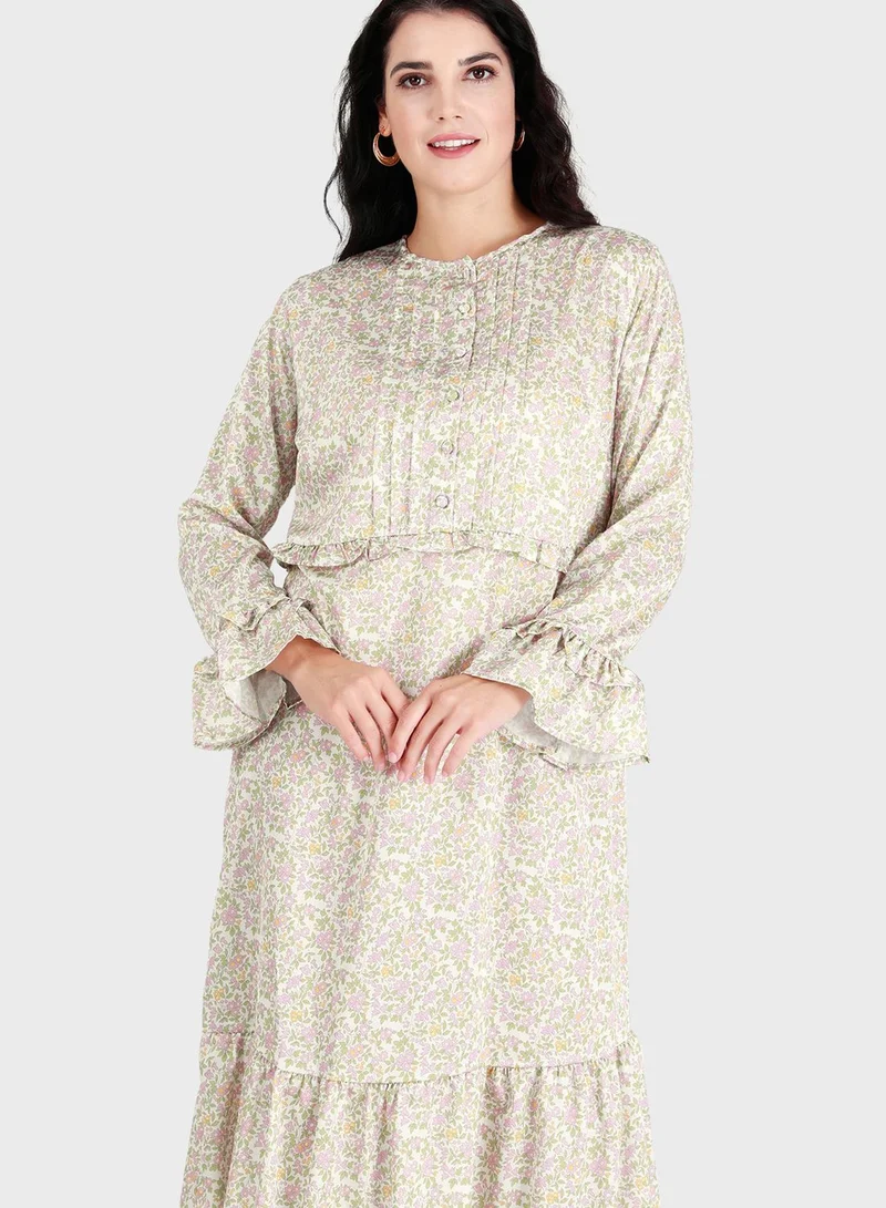 Alia by modanisa Printed Ruffle Detail Dress