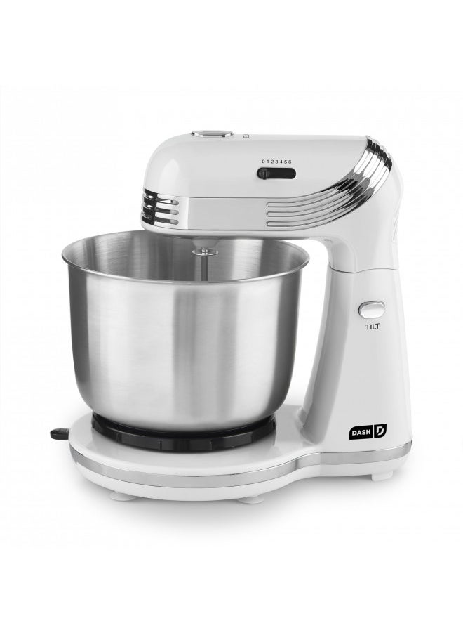Dash Dash Stand Mixer (Electric Mixer for Everyday Use): 6 Speed Stand Mixer with 3 qt Stainless Steel Mixing Bowl, Dough Hooks & Mixer Beaters for Frosting, Meringues & More - White  - Image 1