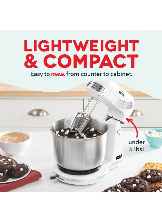 Dash Dash Stand Mixer (Electric Mixer for Everyday Use): 6 Speed Stand Mixer with 3 qt Stainless Steel Mixing Bowl, Dough Hooks & Mixer Beaters for Frosting, Meringues & More - White  - Image 2