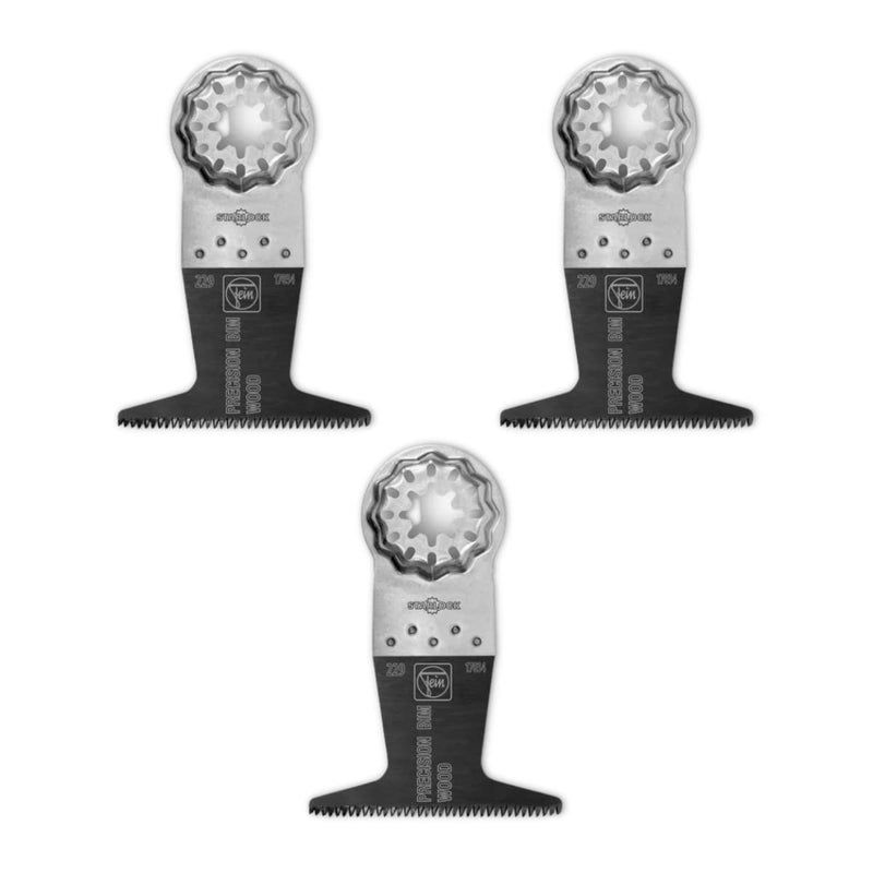 Fein Starlock E-Cut Precision Saw Blade - Precision Cutting for Wood, Drywall & Soft Plastics, Bimetal with Double-Row Japanese Teeth, Narrow Waisted, 1-3/8" Width, 2" Length, 3-Pack - 63502205270 - Image 1